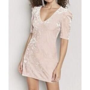 NWT Forever21 Flirty Pink Crushed Velvet Deep V Neck Bodycon Party Mini Dress, S